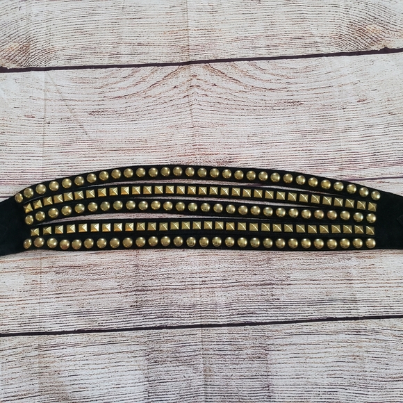B-Low the Belt Gold Studded Black Leather Belt - Picture 6 of 9